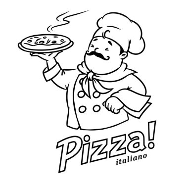 Pizzalı komik İtalyan şef. Amblem tasarımı