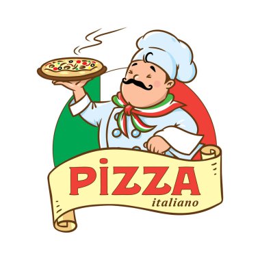 Pizzalı komik İtalyan şef. Amblem tasarımı