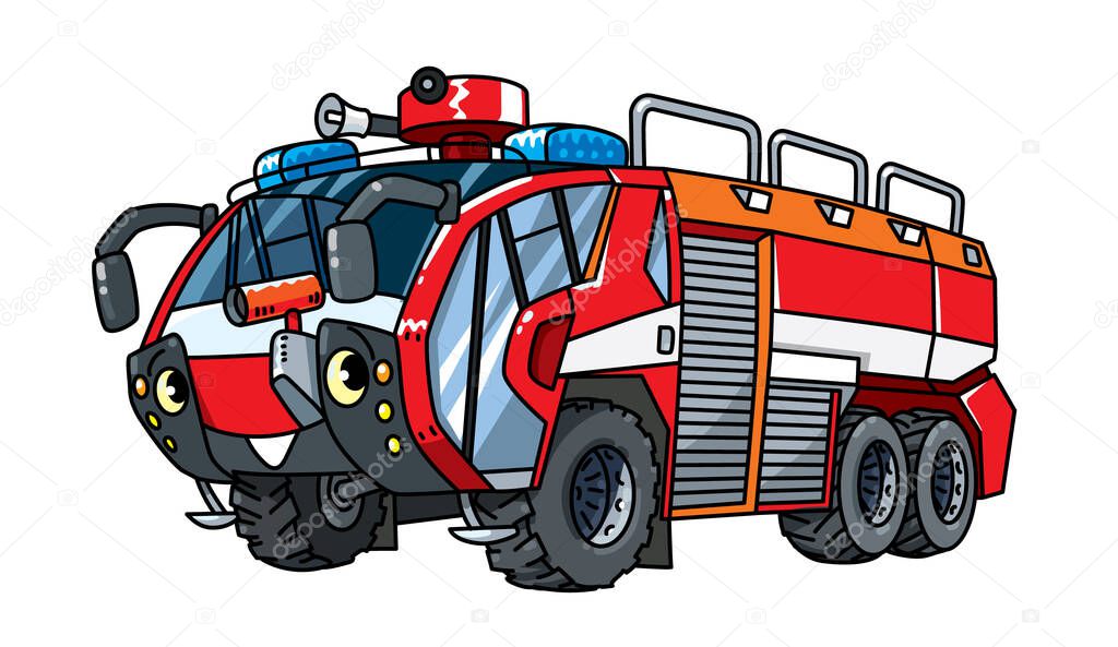 Fire truck or fire engine with eyes. Funny car