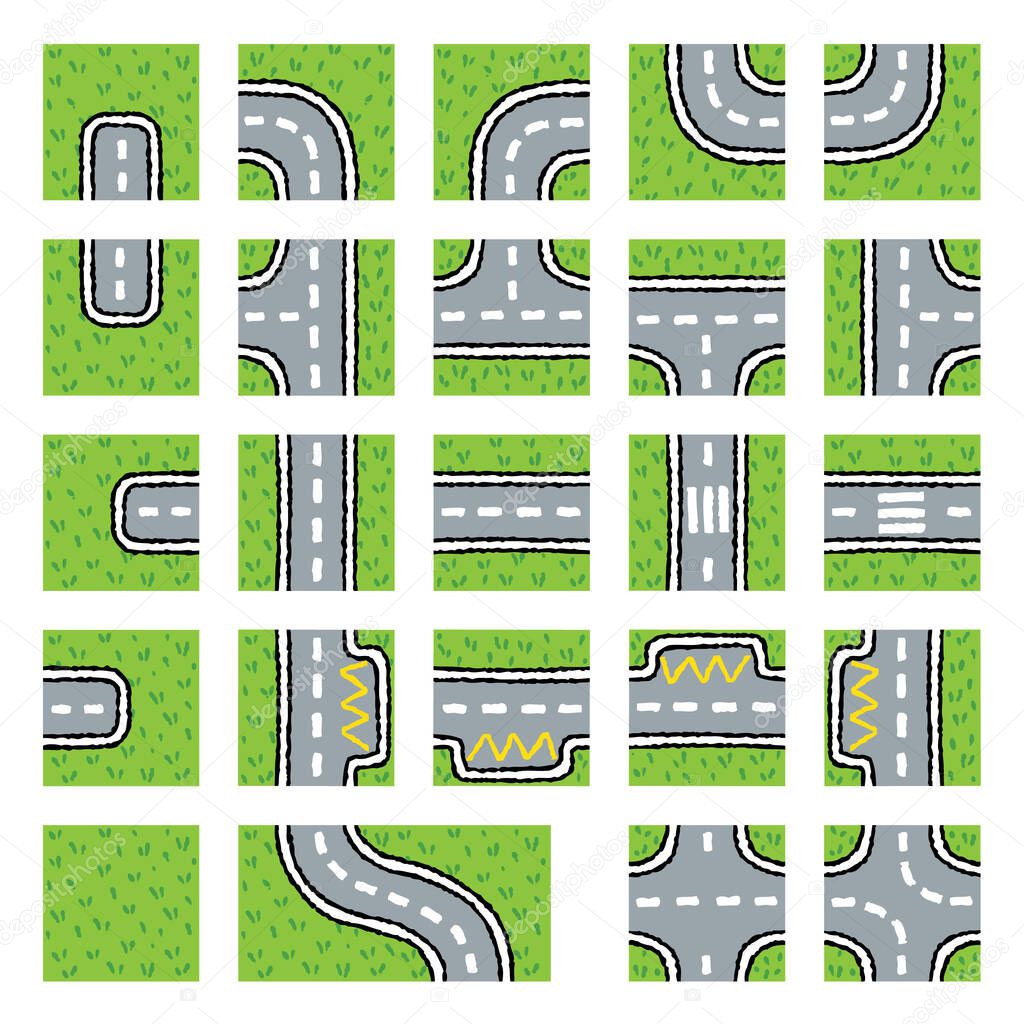 City pattern map elements Road samples grass areas