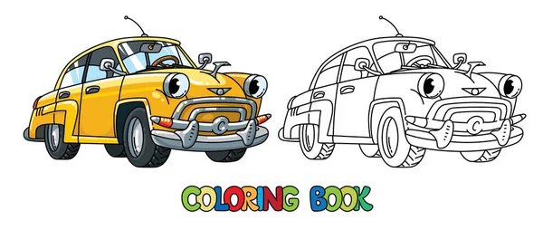 Engraçado pequeno carro retro com olhos. Livro para colorir — Vetor de Stock