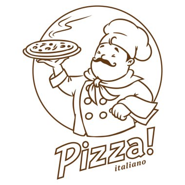 Pizzalı komik İtalyan şef. Amblem tasarımı