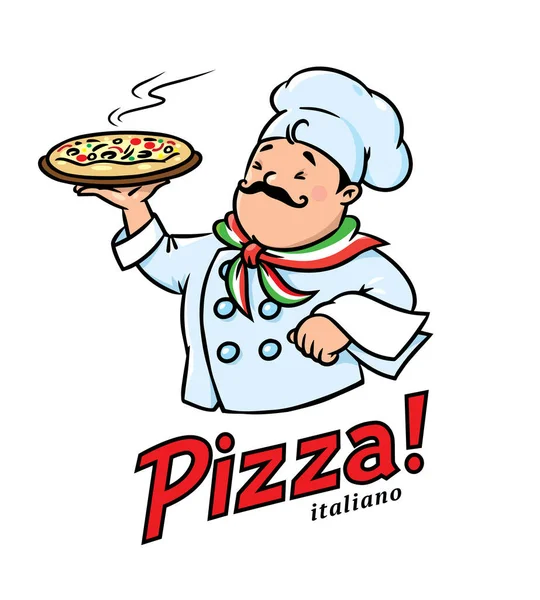Кухар-італієць з піцою. Дизайн емблеми — стоковий вектор
