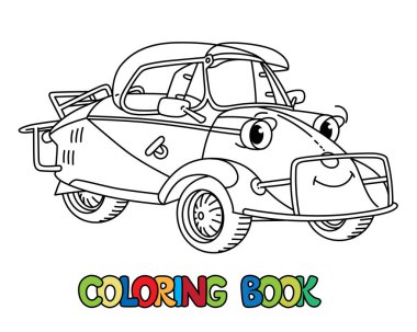 Gözleri olan komik, küçük bir retro araba. Boyama kitabı