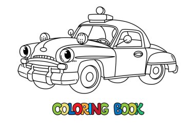 Komik küçük eski polis araba boyama kitabı.