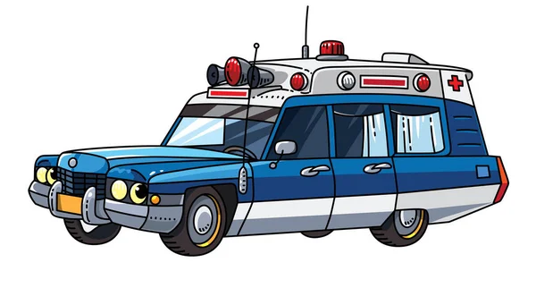 Divertido coche de ambulancia retro con ojos vector — Vector de stock
