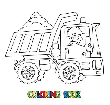 Çöp kamyonunda inşaat işçisi. Boyama kitabı