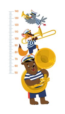Brass band of animals. Meter wall or height chart clipart