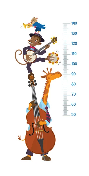 Τζαζ μπάντα με ζώα. Διάγραμμα τοίχου ή ύψους μετρητή — Διανυσματικό Αρχείο