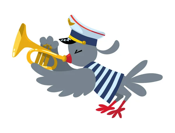 Птица играет на трубе. Латунный оркестр животных. — стоковый вектор