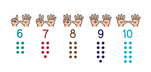 Hands with fingers.Icon set for counting education — Stock Vector