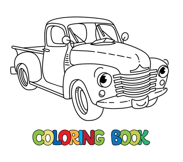Divertente piccolo vecchio camion con gli occhi. Libro da colorare — Vettoriale Stock