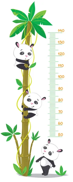 Parete metro con palma e tre divertenti panda — Vettoriale Stock