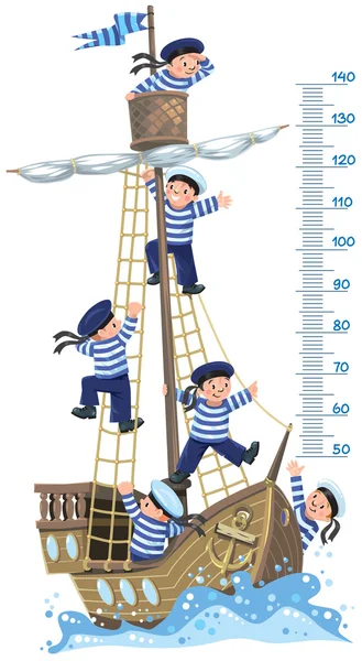 Meter wall with ship and happy sailors — Stock Illustration Meter wall with ship and happy sailors Royalty Free Stock Illustrations