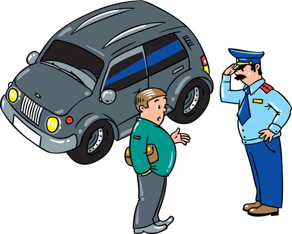 El policía detuvo el coche, hablando con el conductor — Vector de stock