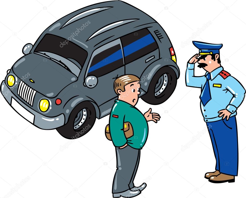 Policeman stopped the car, talking with the driver