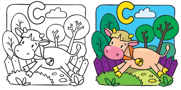 Pequena vaca ou bezerro livro de colorir. Alfabeto C — Vetor de Stock