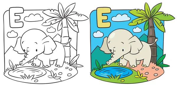 Libro para colorear de elefante. Alfabeto D — Vector de stock