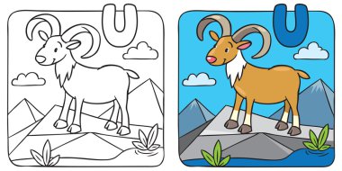 Boyama resim komik urial. Alfabe U