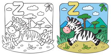 Küçük Zebra boyama kitabı. Alfabe Z