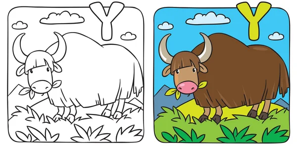 Drôle sauvage yak coloriage livre. Alphabet Y — Image vectorielle