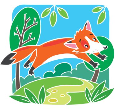 Çocuklar küçük kırmızı tilki illüstrasyon vektör