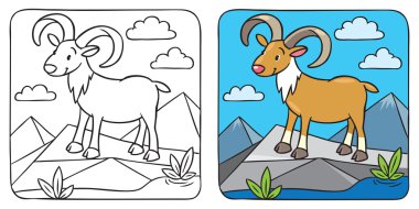Funny wild urial or ram coloring book clipart