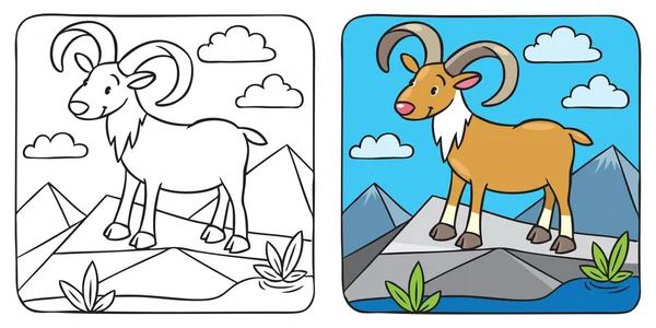 Engraçado selvagem urial ou livro de colorir carneiro — Vetor de Stock