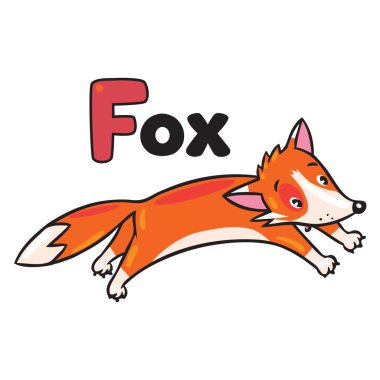 Küçük komik atlama fox, Abc için. Alfabe F