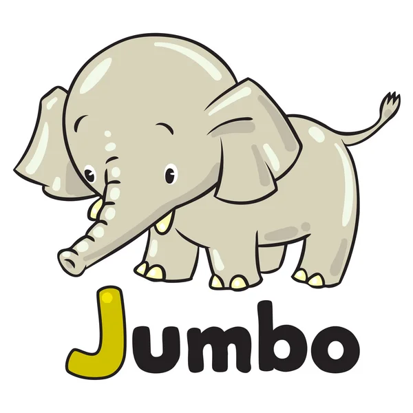 Pequeño elefante gracioso o jumbo. Alfabeto J — Vector de stock