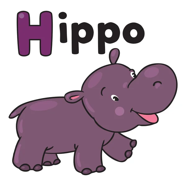 Weinig grappige hippo, voor Abc. Alfabet H — Stockvector