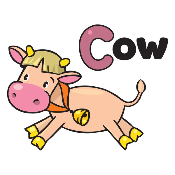 Little funny cow or calf, for ABC. Alphabet C — Stock Vector