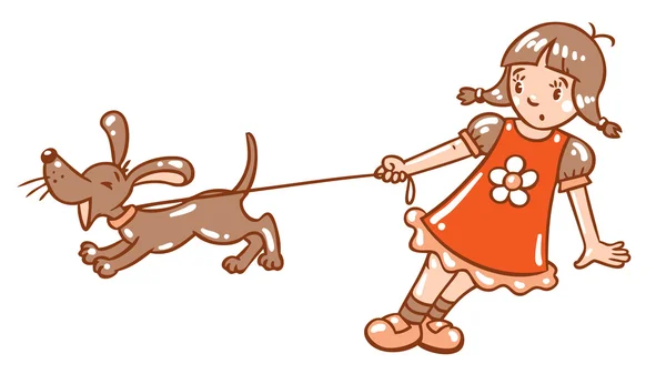 Köpek havlamaya ile kız — Stok Vektör