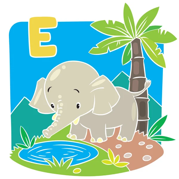 Zabawny słonia. Alfabet E — Wektor stockowy