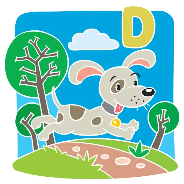 Funny little dog or puppy. Alphabet D — Stock Vector