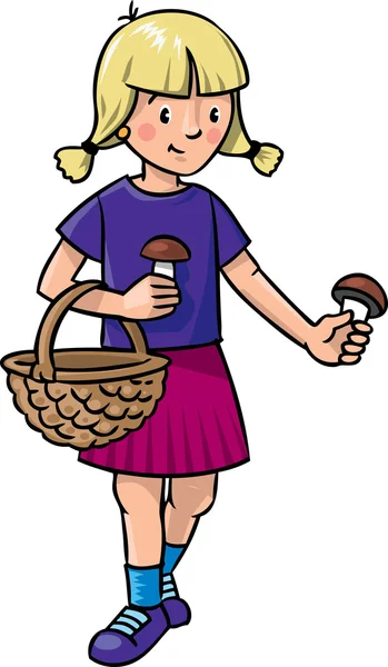 Дівчина, збирання грибів — стоковий вектор
