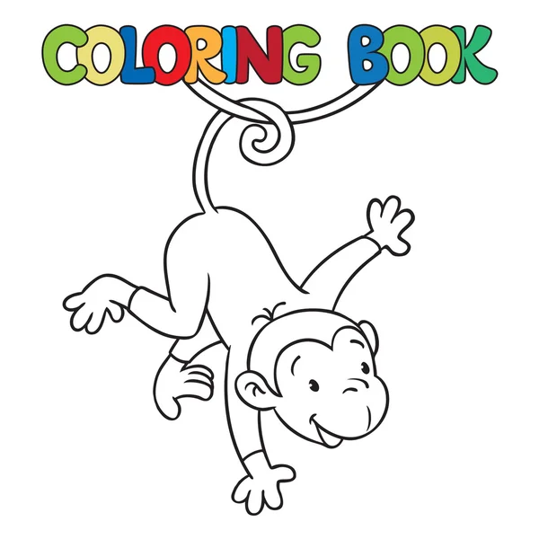 Coloriage livre de litle drôle singe sur lian — Image vectorielle
