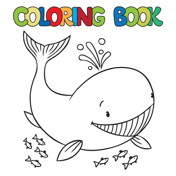 Libro para colorear de ballena divertida — Vector de stock