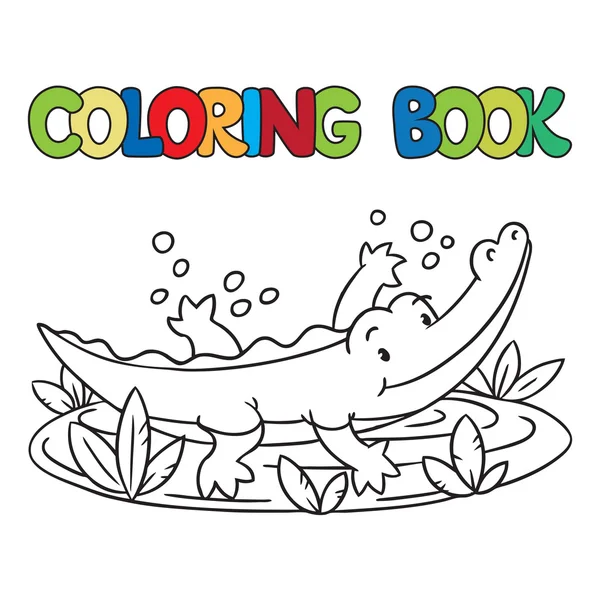 Livro de colorir de pequeno jacaré ou crocodilo —  Vetores de Stock