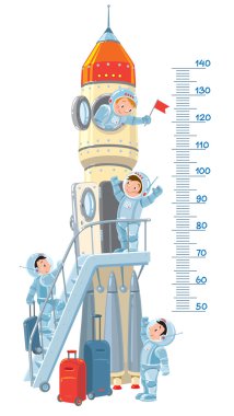 Meter wall with rocket and boys-astronauts clipart