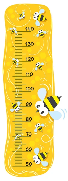 Medidor de parede ou altura com abelhas engraçadas — Vetor de Stock