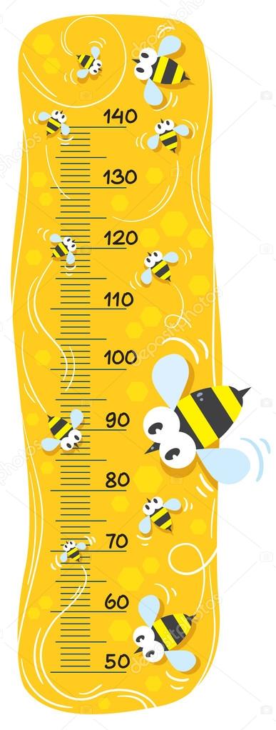Meter wall or height meter with funny bees