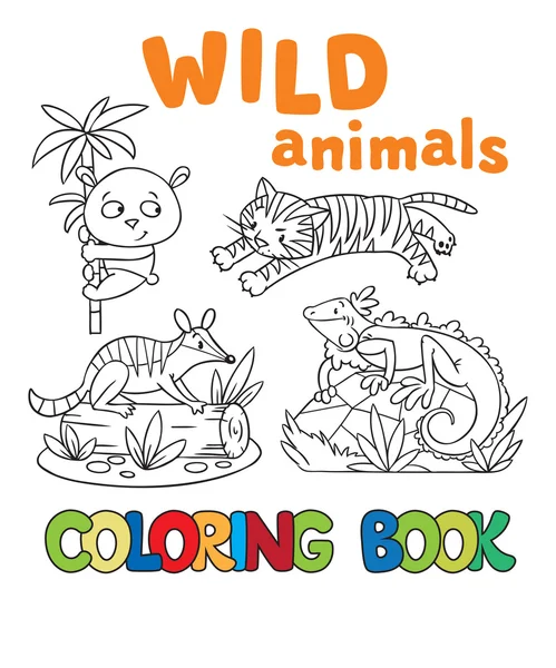 Coloring book with wild animals — Stock Vector