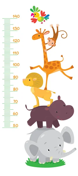 Medidor de parede ou altura com animais engraçados — Vetor de Stock