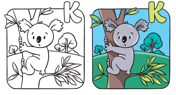 Libro para colorear con koala divertido. Alfabeto K — Vector de stock