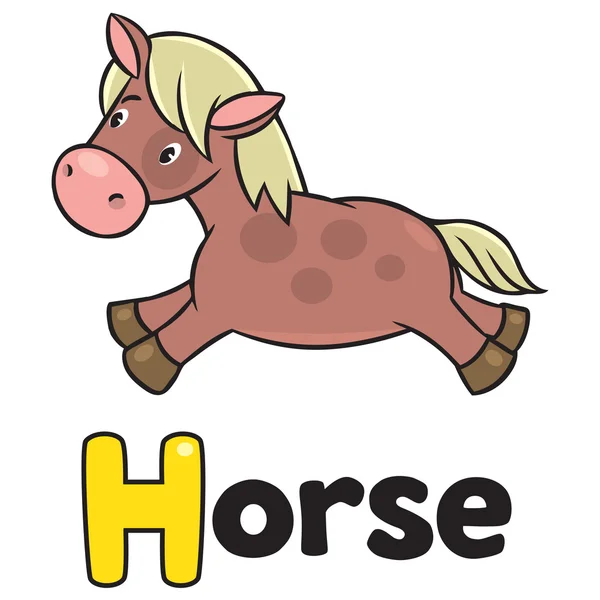 Crianças ilustração vetorial de pequeno cavalo ou pônei. Alfabeto H — Vetor de Stock