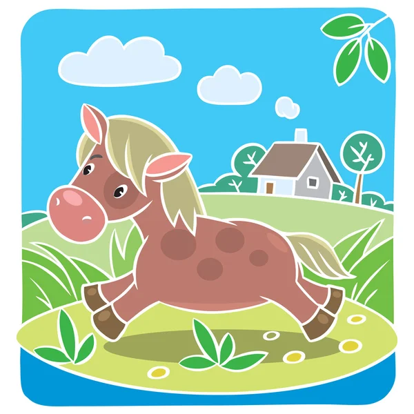 Ilustración vectorial infantil de pequeño caballo o pony — Vector de stock