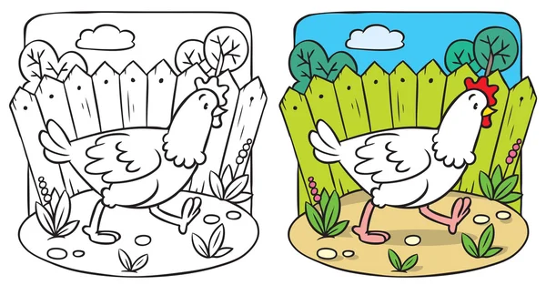 Divertido libro para colorear pollo . — Vector de stock