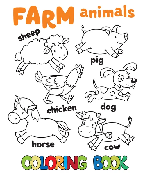 Coloring book with farm animals — Stock Vector