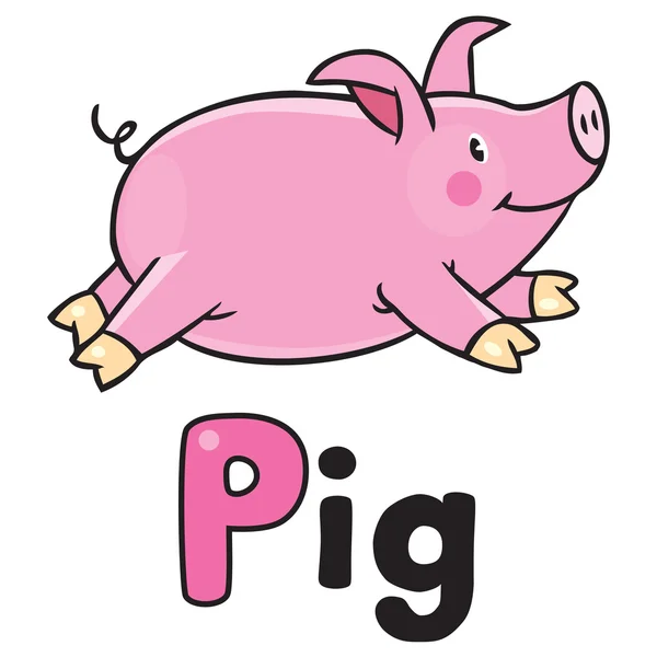 Barn vektor illustration av lilla grisen. Alfabetet P — Stock vektor
